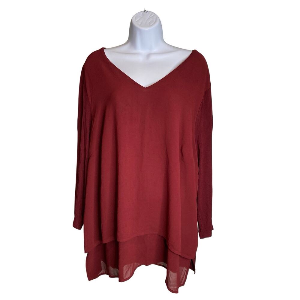 Michael‎ Michael Kors Women's Burgundy Layered Blouse Size 2X Old Money Classic